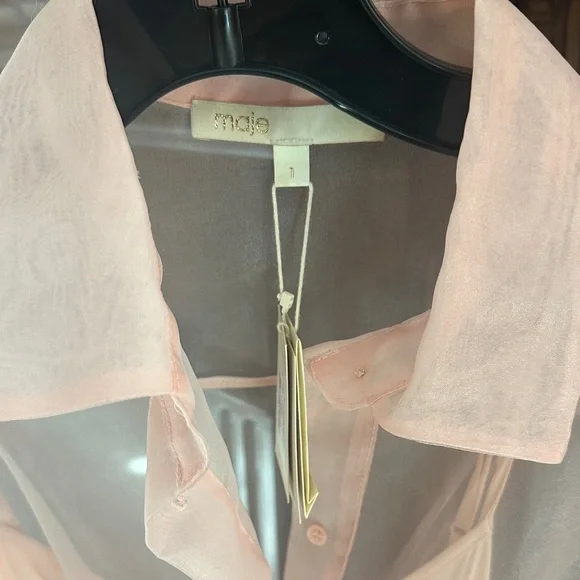 Maje Light Pink Sheer Shirt dress - Picture 2 of 4